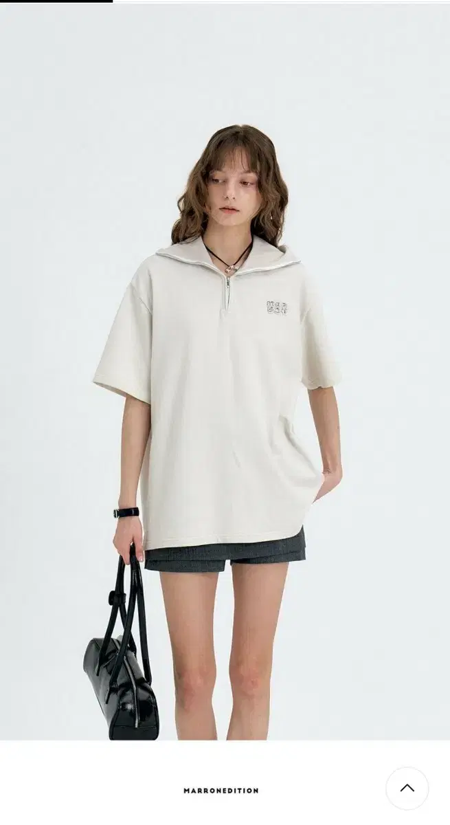 마론에디션  L/Beige Logo Zip-Up T-Shirt